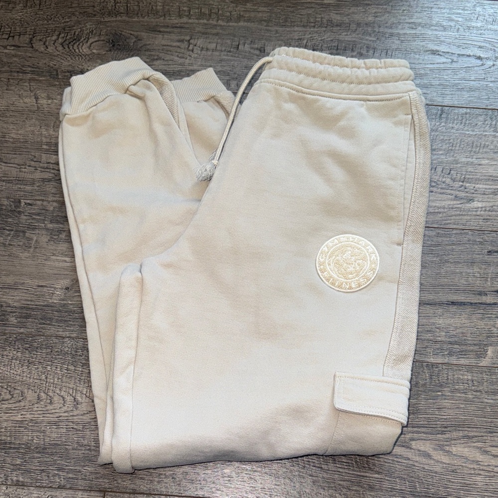 Gymshark Cream Joggers with Logo Detail